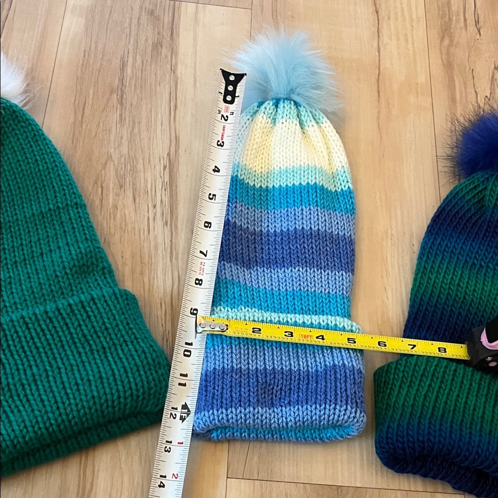 Knit Beanie Trio Green Blue Multicolor - Picture 5 of 5